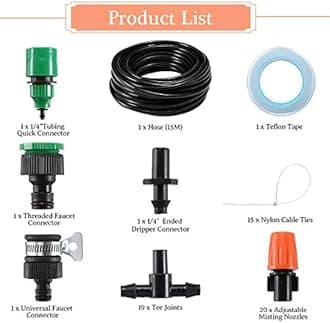 BEONE 1/4in Distribution Tubing Adjustable Nozzle Sprayer Automatic Irrigation Equipment Set (60 Pieces)