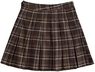 WDIRARA Women's Plaid High Waist Pleated Skater A Line Uniform Mini Skirt