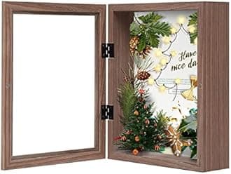 Muzilife 8x10 Shadow Box Picture Frame - 2.16" Interior Deep Wood & Glass Display Case Ready to Hang Memory Box Baby Sports Memorabilia, Wedding, Tickets, and Photos, Brown