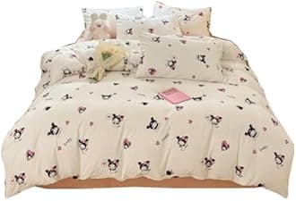 HOLY HOME Kid’s Bedding, Cartoon Duvet Cover Set 4 Piece Birthday Gift Bedclothes (White, Twin)