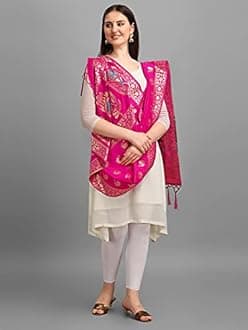 FASHION Woven Banarasi Silk Zari Dupatta/Chunni, Width 1 Meter, Length 2.5 Meter, Free Size, Deep Pink