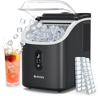 ecozy Ice Cube Makers Countertop, 33lbs Per Day Portable Ice Machine, Self-Cleaning Ice Maker Machine with 1.5L External Water Tank for Home Office Party Bar