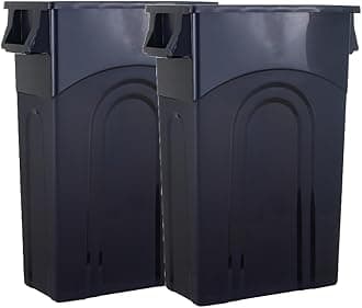 United Solutions Highboy Waste Container, 23 Gallon, 2-Pack, Space Saving Slim Profile and Easy Trash Bag Removal, Indoor or Outdoor Use, Integrated Handles for Easy Carrying, Black (TI0085)