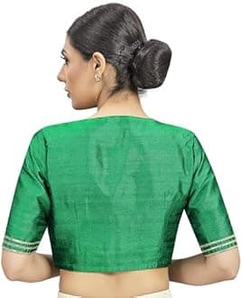 Studio Shringaar Women's Readymade Silky Saree Blouse Elbow Length Sleeves With Embroidered Neckline Choli