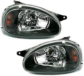 headlamps tfl driver and passenger side complete set headlight assembly projector front lights car lamps black lhd headlights compatible with opel corsa b 1993-2000 opel combo b 1994-2001 VP120