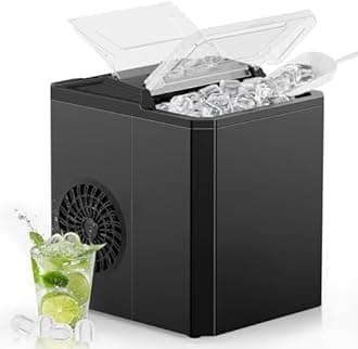 OLIXIS Nugget Ice Maker Machine, 26lbs in 24Hrs, 9 Ice Cubes in 6 Mins,Auto-Cleaning Portable Ice Maker with Basket and Scoop, Countertop Ice Maker for Home/Kitchen/Camping/RV, Bright Black