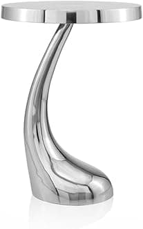 Modern Day Accents Recodo, Silver, Aluminum, Side, Home or Office, Curved Foot Leg, Table, Round Tabletop, 15" x 15" x 21"