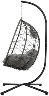Indoor Outdoor Swing Chair Comfy Outdoor Wicker Egg Chair with Stand, Hanging Chair, Metal Frame and UV Resistant Cushion Patio Hanging Basket Chairs, for Patio, Bedroom, Garden (Gray)