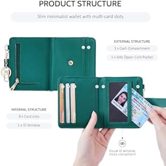 POIUGOYA Slim Wallet for Women, RFID Blocking Credit Card Holder with Coin Pocket, ID Window and Key Chain