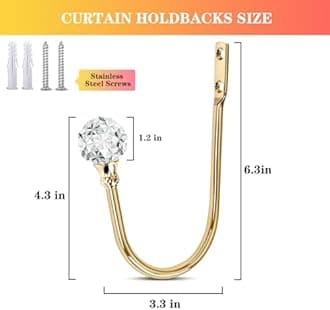 KOLAKO Curtain Holdbacks, 6 Pack Curtain Tiebacks with Crystal Ball, Wall Mounted Decorative Metal Heavy Duty Window Drapery Holders Pull Backs for Heavy Drapes, Curtain Tie Backs Hooks (Rose Gold
