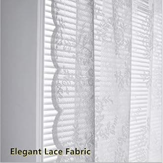Deeprove Lace Curtains 84 Inches Long 2 Panels Set, White Sheer Florals Embroidery Vintage Voile Window Panel Treatment Pair Ruffled Decor Drapes for Bedroom/Kitchen, Rod Pocket, Width 57"x Length 84"