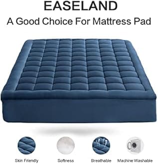 EASELAND King Size Mattress Pad Pillow Top Mattress Cover Quilted Fitted Mattress Protector 8-21" Deep Pocket Cooling Mattress Topper (78x80 Inches, Dark Blue)
