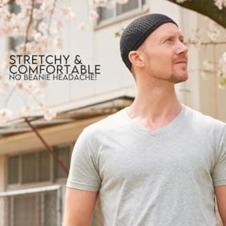 CHARM Casualbox | Mens Kufi Hat Cotton Skull Knit Cap Islam Prayer Hat Crochet Mesh Skully Beanie Black