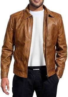 Mens Leather Jacket - Real Lambskin Classic Vintage Style Leather Jackets For Men Brown Leather Jacket for Mens