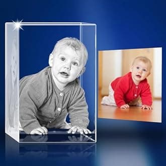 3D Crystal Photo Personalized Custom, Laser Photo Etched Engraved in Crystal with Your Own Photo, Unique Memorial Birthday Engagement Wedding Valentine's Christmas Day Gifts (Landscape, M)