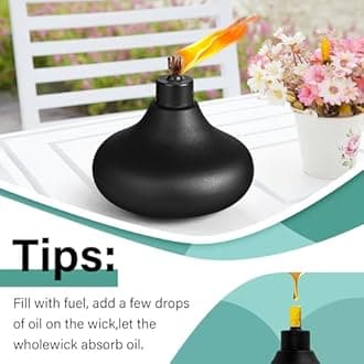 6 Pack Metal Table Top Torches,24.5 oz Citronella Torches for Outside,Refillable Flame Light Torch with Wicks and Covers, Landscape Lanterns Torches for Party, Garden Decor,DIY