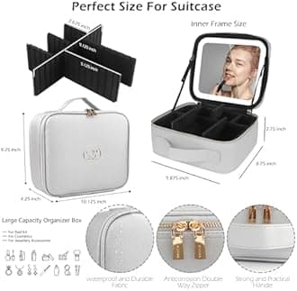 MOMIRA Travel Makeup Bag Cosmetic Bag Makeup Organizer Bag with Large Lighted Mirror 3 Color Scenarios Adjustable Brightness, Waterproof Makeup Travel Case, Large Makeup Train Case Toiletry Gift