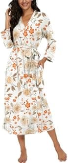 VINTATRE Women Kimono Robes Long Knit Bathrobe Lightweight Soft Knit Sleepwear V-neck Casual Ladies Loungewear