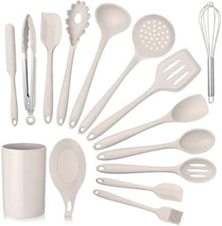 E-far 15-Piece Silicone Kitchen Utensils Spatula Set - Khaki