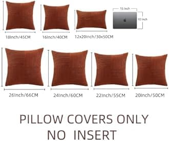 Fancy Homi Rust Big Decorative Throw Pillow Covers 24x24 Inch for Living Room Couch Bed, Rustic Farmhouse Boho Home Decor, Soft Corss Corduroy Patchwork Accent Square Terracotta Cushion Case 60x60 cm