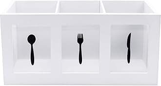 Maison Des Cadeaux3 Compartment White Wooden Cutlery Rack Utensil Organiser Caddy Holder