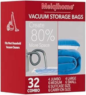 - 32 Pack Vacuum Storage Bags, Space Saver Vacuum Storage Bags, Vacuum Seal Bags for Clothing, Clothes, Bedding,Comforters and Blankets