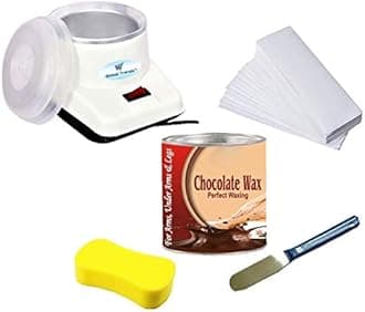 'Electric Wax Heater Machine, Full Body Chocolate Wax (600 g), Waxing Strips (90GSM) (90 Strips), Wax Applicator Knife and Cleansing Sponge' Hair Removal Waxing Kit Combo Set for Women