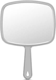 PROTECLE Large Hand Mirror, Salon Barber Hairdressing Handheld Mirror with Handle (Square Grey10.3 x7.4)