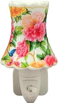 Durable and Clasic LED Night Light - Colorful Floral Ceramic Decorative Light | Ideal for Bedrooms, Hallways, Bathrooms Nighttime Lighting Solution - Perfect Home Decor (Pink and Orange)