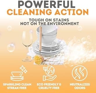 Non Toxic Dishwasher Detergent Sheets, 120 Washes, Natural Dishwasher Detergent Liquid, No Plastic or Phosphate Septic & Gray Water Safe, Organic, No Mess, Use in Dishwasher or Sink