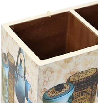 DULI Multipurpose Stand, Cutlery Holder, Spoon Stand, Table Organizer with 2 Sections, Chammach Stand (10cm x 15cm) (TeaKettle)