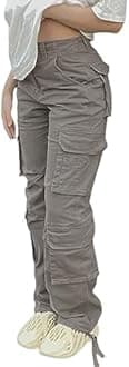 Viatabuna High Waisted Cargo Pants for Women Baggy Y2k Straight Wide Leg Pants with Pockets Streetwear