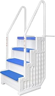 Aqua Select Everest in Pool Steps | White with Blue Steps | for Above Ground Swimming Pools | Mount to Decks 48 to 54 Inches | Safety Stairs Capacity Up to 350 Pounds