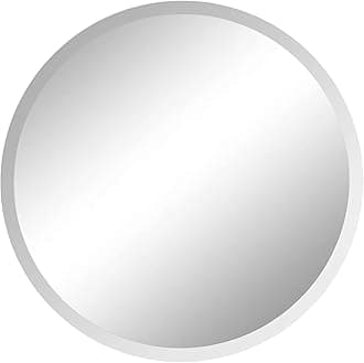 Fab Glass and Mirror Frameless Round Safety Backing 1" Beveled Edge Mounted with Hooks-Bathroom Wall Mirror, 36" x 36", Silver