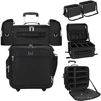 Relavel Rolling Makeup Case Professional Makeup Train Case Makeup Artist Travel Organizer 4 in 1 with Detachable Cosmetic Case and Dual Makeup Brush Case and Wheels (Black, 4-Pack)