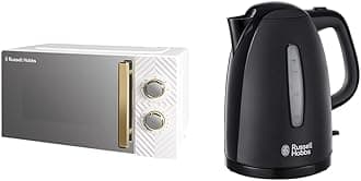 Russell Hobbs 17 Litre 700W White Solo Manual Microwave With Groove Design, 5 Power Levels & Textures Electric 1.7L Cordless Kettle (Fast Boil 3KW, Black premium plastic, matt