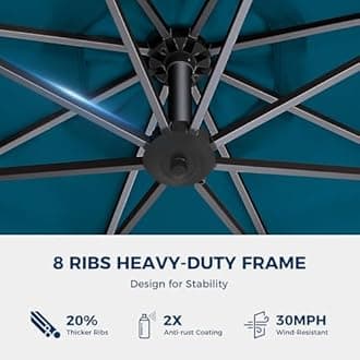 HOMSHADE 10ft Solar Lights Offset Cantilever Patio Umbrella - with Light and Base, LED Lighted Offset Hanging Patio Outdoor Market Umbrella UPF50+ UV Protection with Easy Tilt and Crank (Peacock Blue)