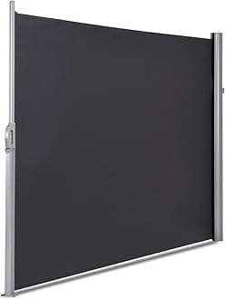 Retractable Side Awning, Aluminum Outdoor Privacy Screen Fence with Convenient Handle, Garden Blind Privacy Divider Wind Breaker for Patio Balcony Terrace (300 x 160cm, Grey)