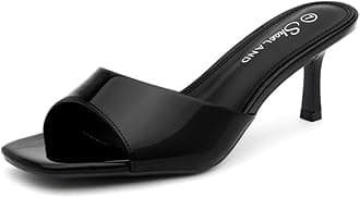 Shoe Land Deverena Women's Low Heels Stiletto Heeled Slides, Open Toe One Band Slip-On Heeled Mules – Dressy Heeled Sandals for Prom, Party, Wedding, and Vacation, 2401BlackPT, Size 6.5, Deverena