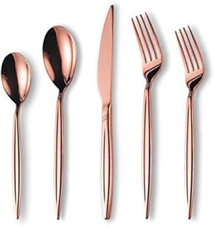 Rose Gold Silverware Set, Berglander Titanium Rose Gold Plating Flatware Set 20 Pieces, Stainless Steel Rose Gold Cutlery Set, Copper Silverware Set Service For 4