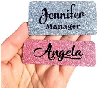 Custom Fine Glitter Name tag PIN or Magnet Work Badge Gloss Sealed Sparkle Personalized Custom Bling 1x3 or 1.5x3 Gift Nurse Job (Iridescent White)