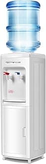 Giantex Top Loading Water Cooler Dispenser 5 Gallon Normal Temperature Water and Hot Bottle Load Electric Home with Storage Cabinet, White