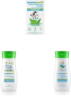 Milky Soft Bathing Bar for Babies with Oats, Milk & Calendula – 75g x 2 & Gentle Cleansing Shampoo for Babies (200 ml) & Deeply nourishing wash for babies (200 ml)