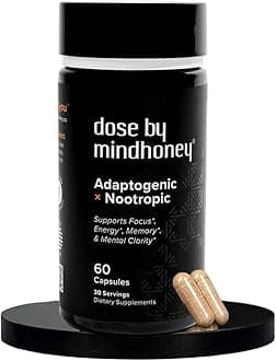 Dose 60ct - Premium Nootropic Adaptogen Brain Supplement - Support Memory, Focus, Energy, and Mood - Lion's Mane, Cordyceps, Chaga, Reishi, Ashwaganda, L-Theanine, Vitamin B, and More