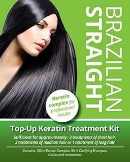 Brazilian Straight Top-Up Keratin Treatment Kit, Home Use Treatment Kit, Salon Quality Hair Straightening/Blow Dry/Smoothing, 100ml