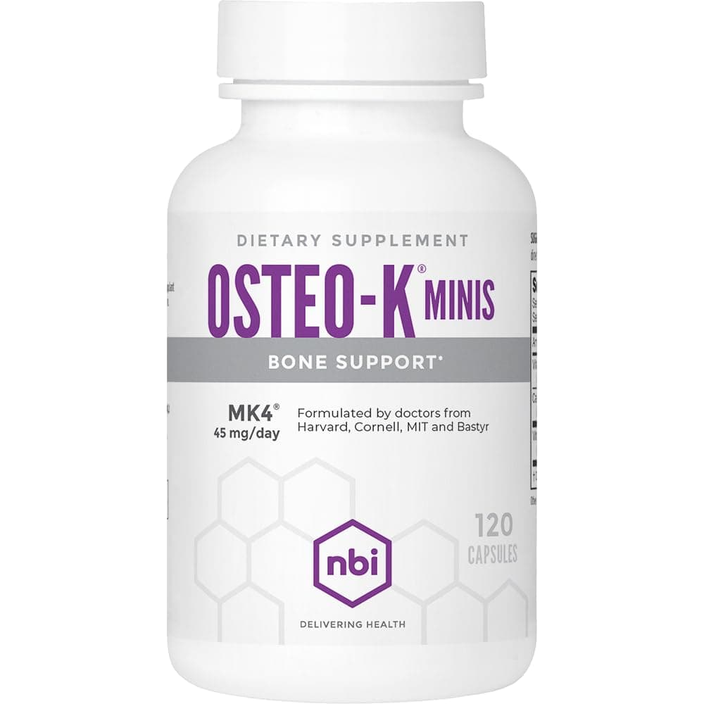 Osteo-K Bone Support - Mini | Vitamin D & K Complex with Calcium Citrate Supplement | 45mg Vitamin K2 (MK4) for Strong Bone Health & Function | 120ct Veggie Capsules