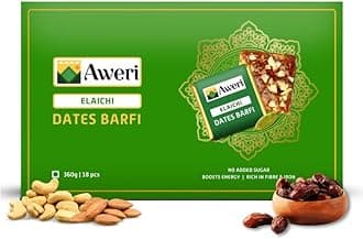 - Elaichi Dates Barfi (360 Gram): No Added Sugar Healthy Date Bite | Dry Fruit Barfi | Dates, Almonds, Cashews, Ghee | Indian Sweet Mithai Gift Pack | Khajoor Barfi | Date Chikki