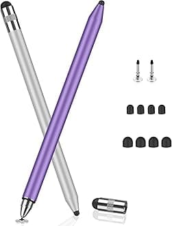 3 in 1 Stylus Pens for Touch Screens, High Sensitivity & Precision Capacitive Stylus Pencil for Apple iPad iPhone Tablets Samsung Galaxy All Universal Touchscreen Devices (2 Pack-Silver/Purple)