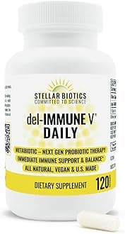 Del-Immune V® Daily by Stellar Biotics, All-Natural Immune Support & Gut Health, Immediate Care, Metabiotic: NextGen Probiotic Therapy (120 Caps)