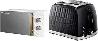 Russell Hobbs 17 Litre 700W White Solo Manual Microwave With Groove Design, 5 Power Levels & 26051 Cordless Electric Kettle - Contemporary Honeycomb Design